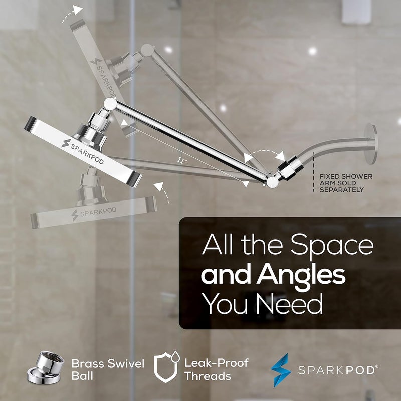 SparkPod Square Rain Shower Head with Extension Arm - Height Adjustable Shower Head with High Pressure Performance - Easy 1-Minute Installation (11" Arm Extension, Luxury Polished Chrome) - Image 5
